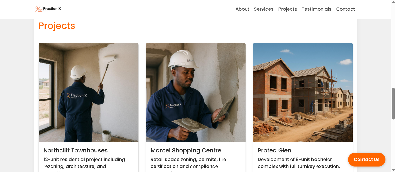 FractionX projects section