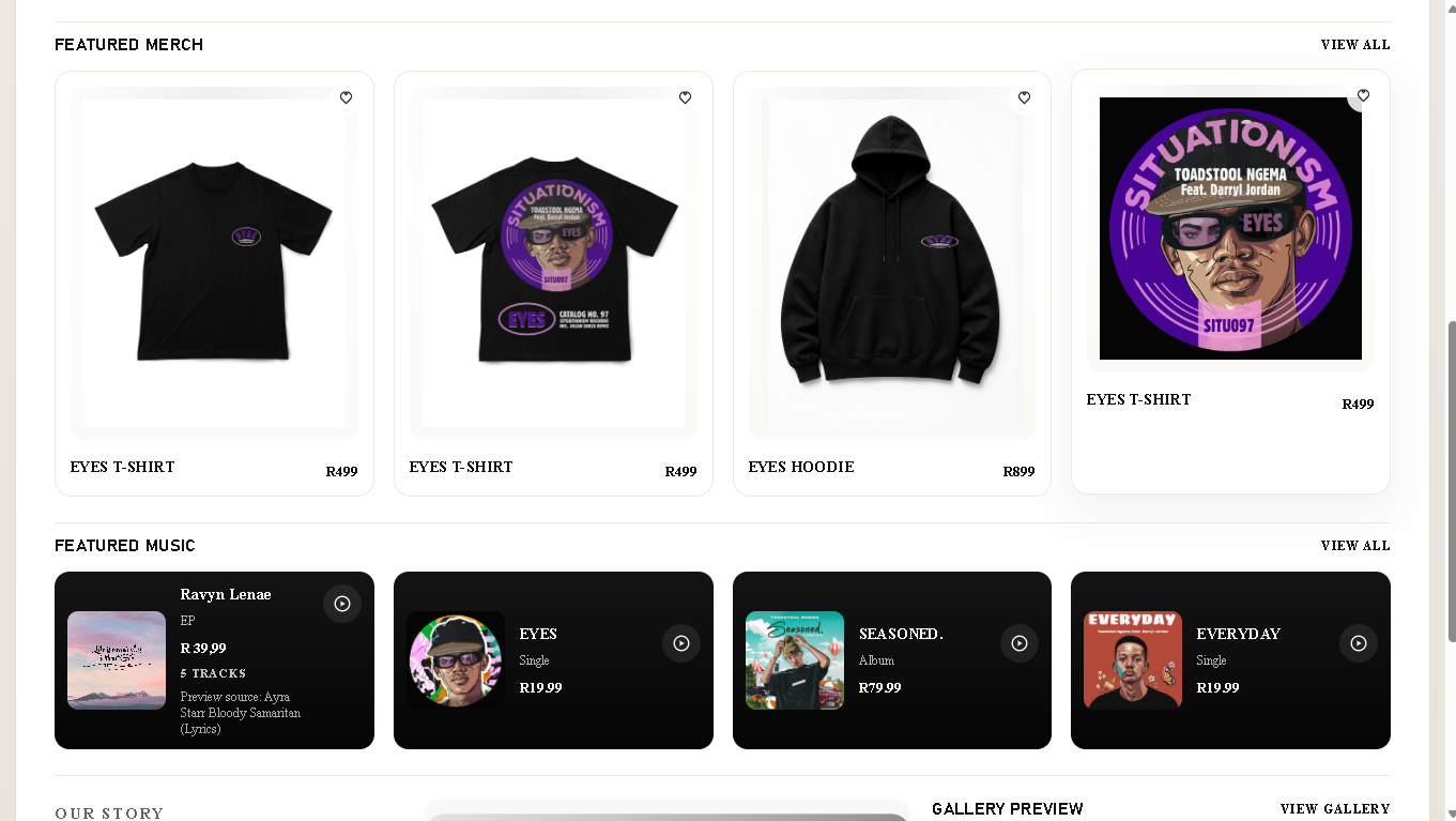 Seasoned featured merch section
